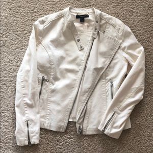 Cream Leather/Canvas Side Zipper Jacket